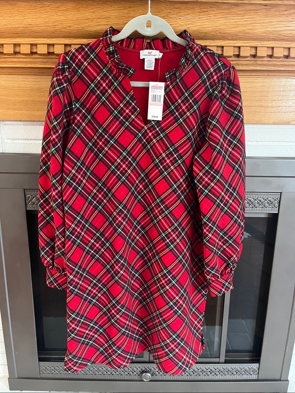 Vineyard Vines Red Plaid Long Sleeve Womens Holiday Dress